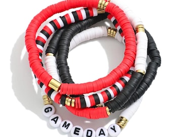 Red and Black Beaded Stretch Bracelet Set - Game Day / Touchdown -  Georgia Bulldogs _ Atlanta Falcons_ Arizona Cardinals _ Louisville