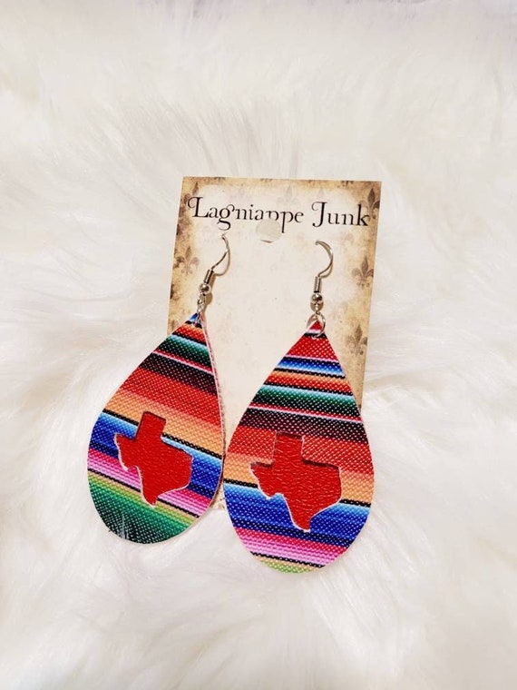 Texas Serape Faux Leather Teardrop Earrings - Serape - State of Texas