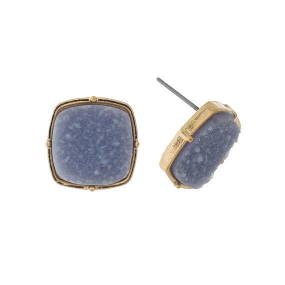 Grey Druzy Stud Earrings - Grey Druzy - Gifts for Her