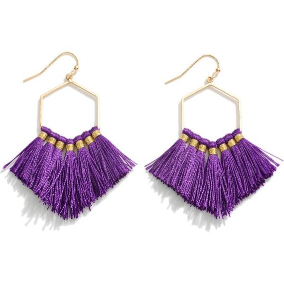 Feather Yarn Tassel Purple Earrings - Game Day