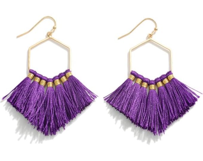 Feather Yarn Tassel Purple Earrings - Game Day