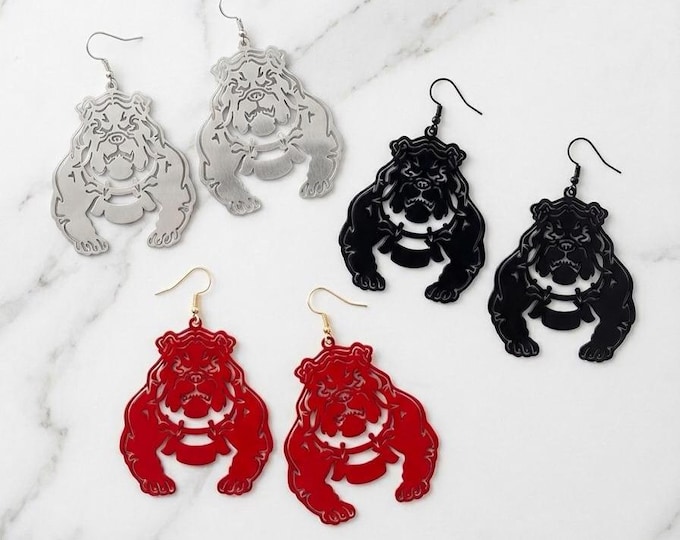 Bull Dog Cut Out Metal Earrings - Georgia Bulldogs _ Mississippi State_ La Tech