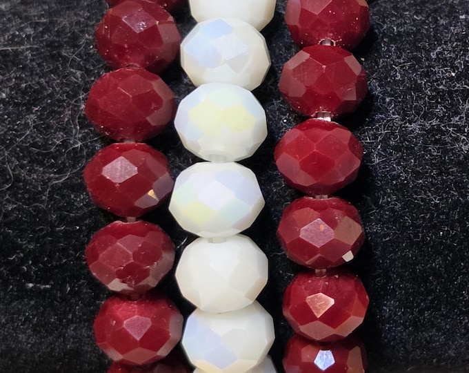 Burgundy & White Solid Strand Beaded Stretch Bracelet Set - Game Day_ Alabama