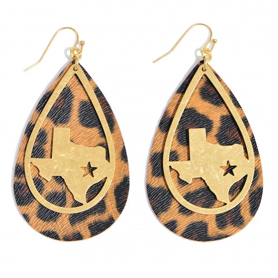 Texas Leopard Print Leather Teardrop Earrings - Leopard Print - State of Texas