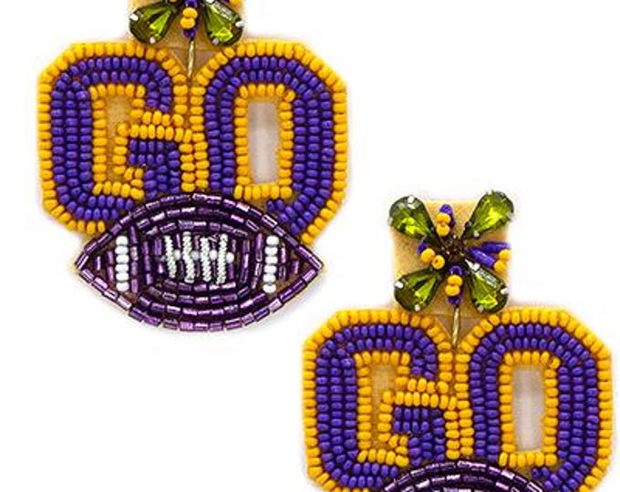 GO Team Football Purple and Gold Beaded Earrings - LSU Tigers