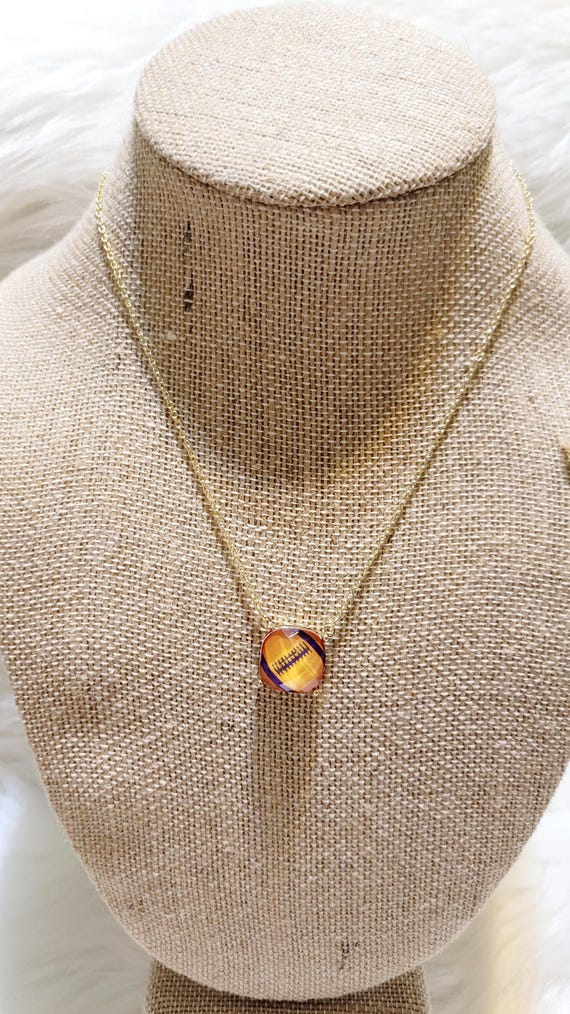 Purple and Gold Football Crystal Necklace