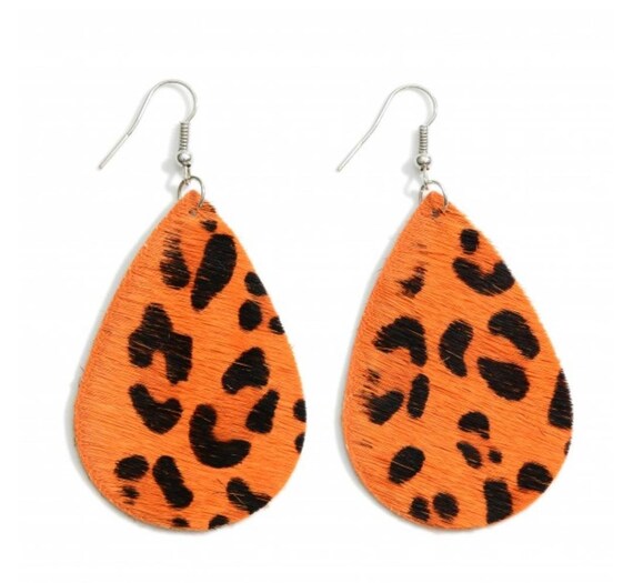 Faux Leather Leopard Print Teardrop Earrings /  Western Design, Jewelry