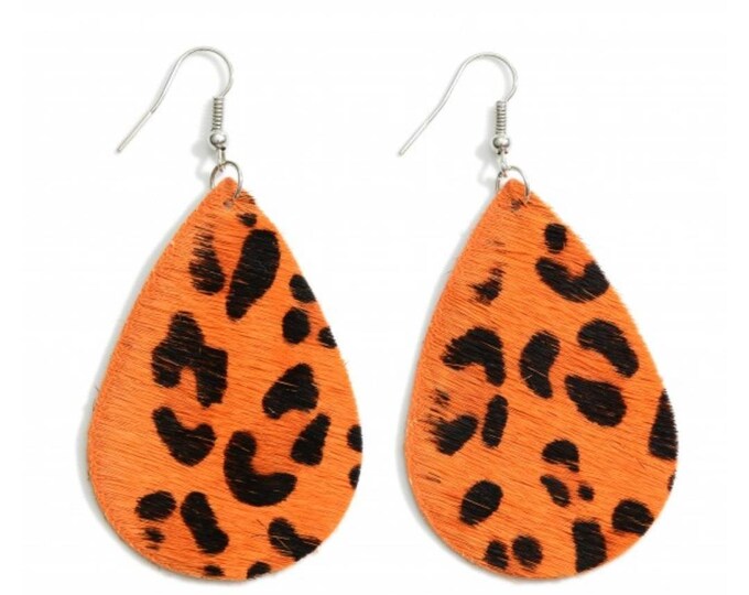 Faux Leather Leopard Print Teardrop Earrings /  Western Design, Jewelry