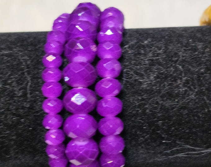 Purple Solid Multi Strand Beaded Stretch Bracelet Set - Game Day Accessories - Clemson _LSU