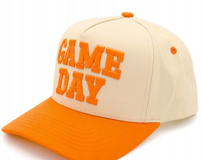 Orange - GAME DAY Embroidered Two Tone Baseball Cap - Florida _ Clemson_Tennessee_Miami_