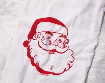 Santa Claus Flour Sack Dish Towel, Christmas Kitchen Decor