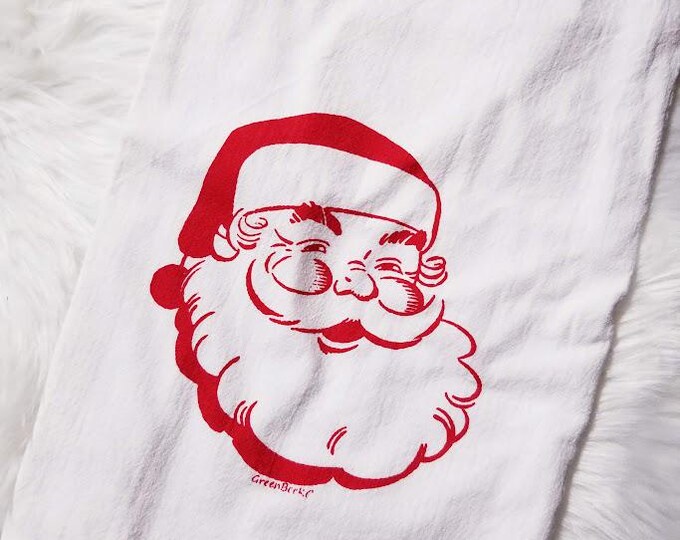 Santa Claus Flour Sack Dish Towel, Christmas Kitchen Decor