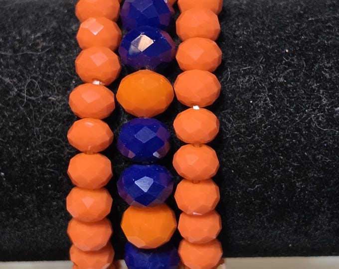 Royal Blue & Burnt Orange Mixed Strand Beaded Stretch Stackable Bracelet Set - Game Day - Florida Gators