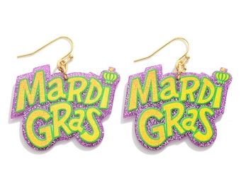 Mardi Gras Resin Drop Earrings