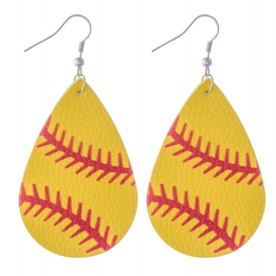 Softball Earrings, Faux Leather Softball Earrings, Faux Leather Earrings Softball Jewelry