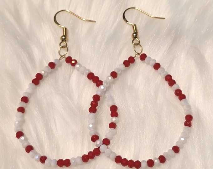 Red and White Glass Bead Teardrop Earrings - Game Day - Arkansas _Alabama