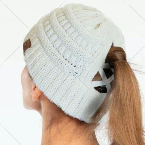 C.C Criss-cross Pony Tail Knit Beanie 
