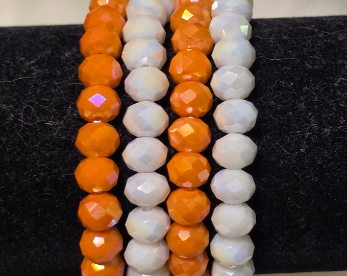 Burnt Orange & White Solid Strand Beaded Stretch Stackable Bracelet Set - Game Day - Texas Longhorns