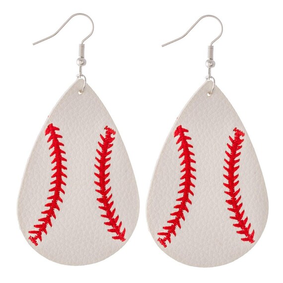 Baseball Faux Leather Teardrop Earrings - Baseball Mom - Baseball Jewelry