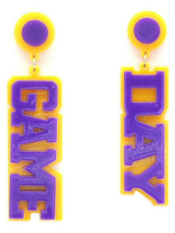 Purple and Gold Game Day Acrylic Drop Earrings