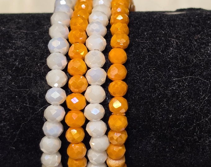 UT Orange & White Solid Strand Beaded Stretch Stackable Bracelet Set - Game Day - Tennessee Vols