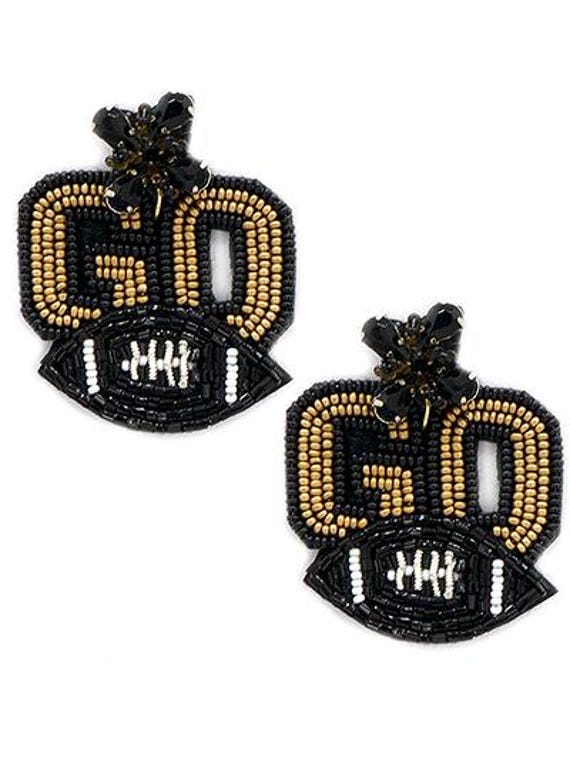 "GO" Football Black and Gold Beaded Earrings - New Orleans Saints