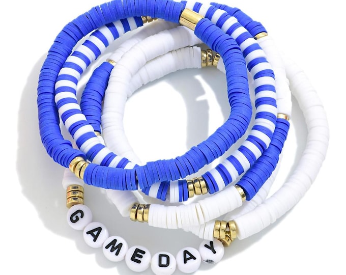 Royal Blue and White Beaded Stretch Bracelet Set - Game Day / Touchdown -  University of Kentucky _Florida Gators Jewelry