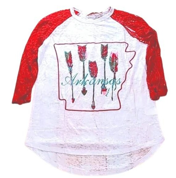 State of Arkansas Red Lace Sleeve Raglan Top
