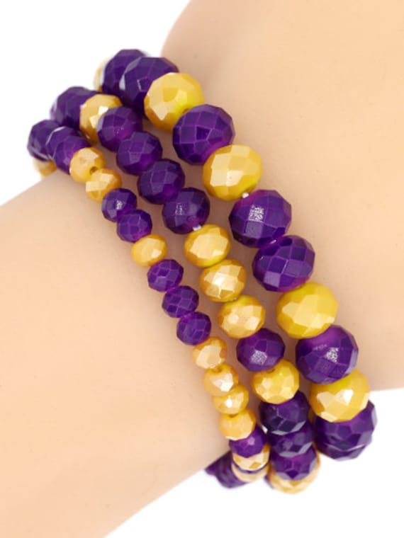 Purple and Gold  Tigers Beaded Stretch Bracelet Set - Game Day -  Louisiana State University Jewelry
