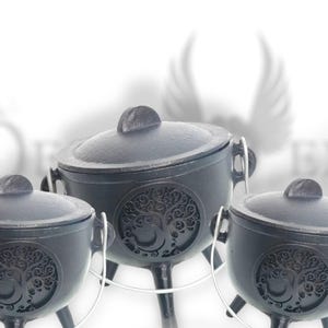 Cast iron cauldron witch magic ritual tree of life triquetra yggdrasil medium size