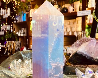 Giant point rose quartz aura angel rainbow sacred geometry obelisk aura decoration altar