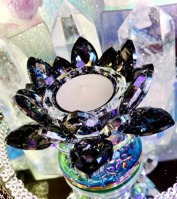 Qianwei クリスタル 蓮の花 キャンドルホルダー 仏壇 ロータス蓮花 造花