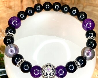 Amethyst obsidian celestial and amethyst aura protection bracelet witch protection against negative energy