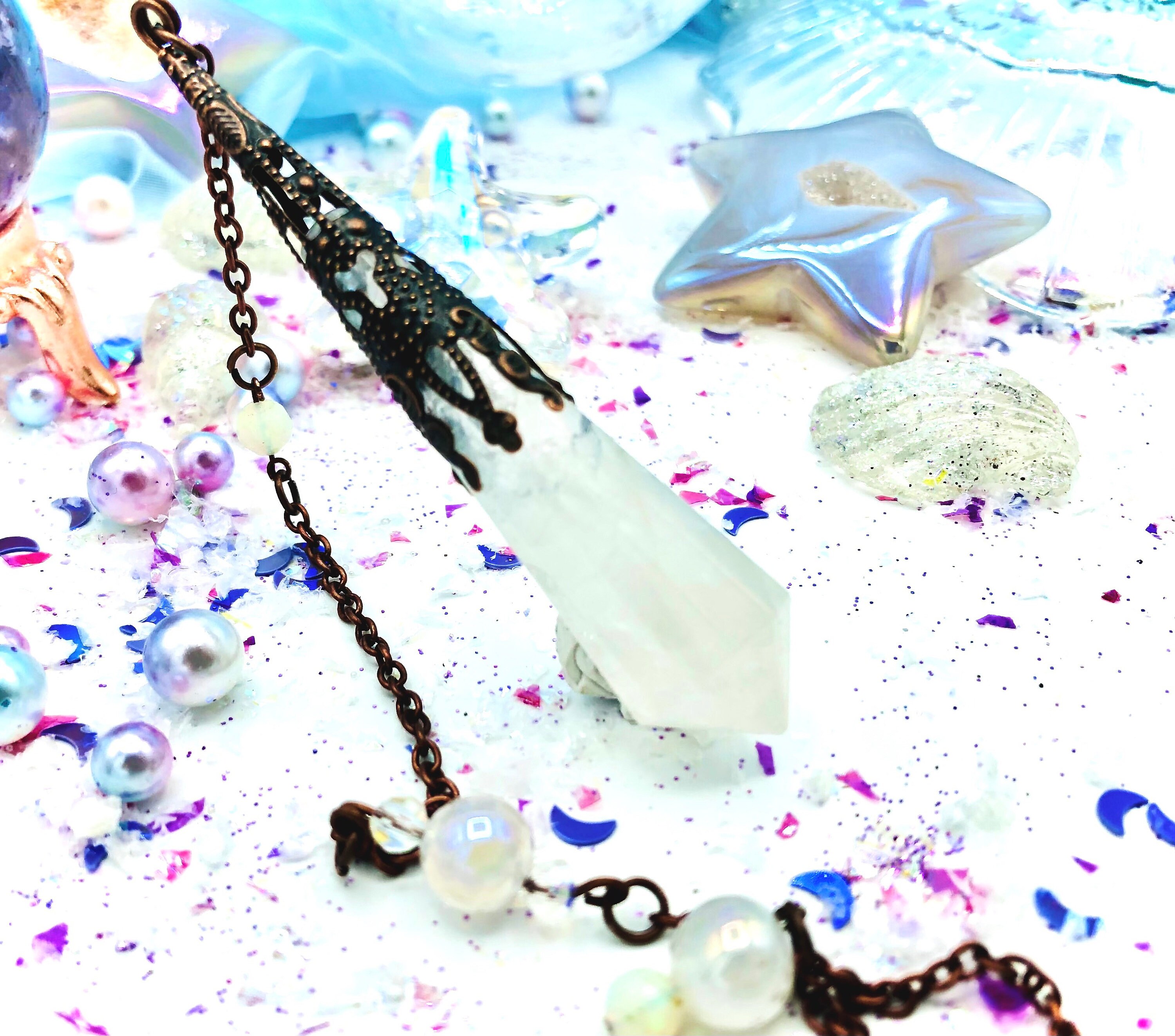 Pendule Cristal Aura et Opales Éthiopiennes