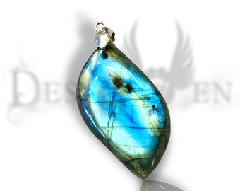 Blue flash labradorite pendant asymmetrical drop witchy fairytale