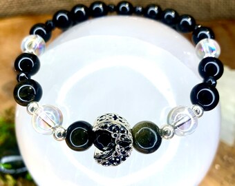 Magical protection bracelet obsidian celestial crystal aura onyx jewel talisman