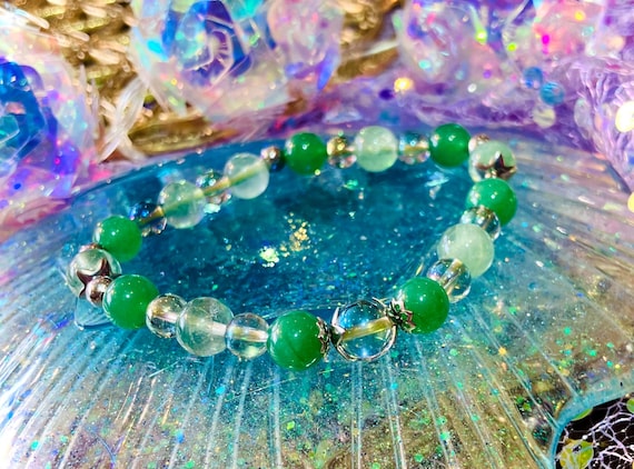 Luck Bracelet and Emotional Balance Green Aventurine Aqua Aura Angel Green Fluorite Witchy Bracelet Letting Go and Positive Energy