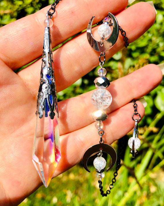 Crescent Moon Pendulum w/ Clear Quartz Crescent Moon Pendulum w/ Clear Quartz