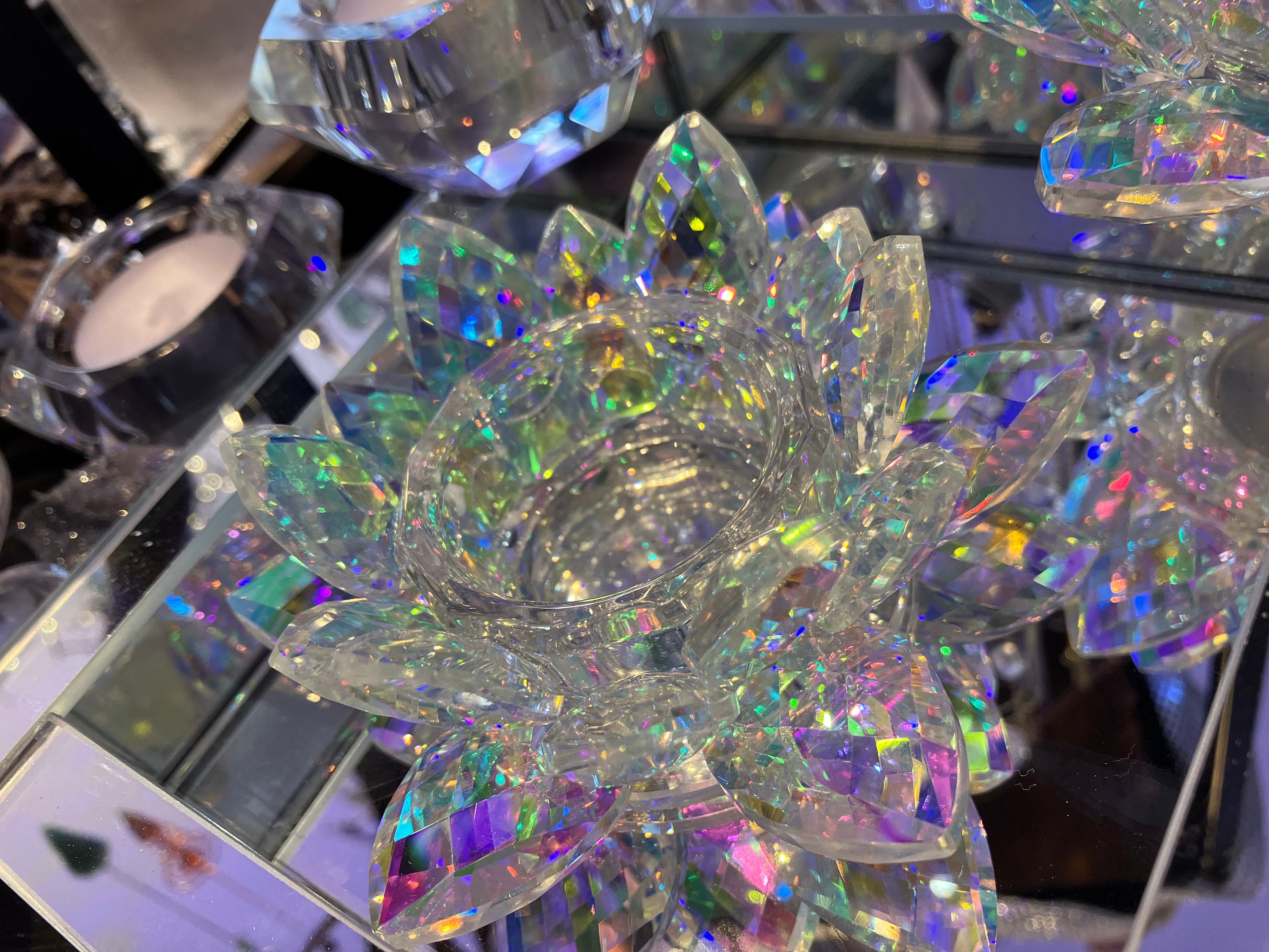 NVRA Juego De 1 Portavelas De Cristal De Alta Calidad Con Diseño De Flor De Loto | Exquisito Diya De Cristal Para Diwali | Decoración Perfecta Y Creativa En Dipawali Christmas