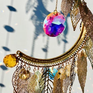 Rainbow sun catcher suncatcher half moon energizing joy of living psychic protection rutile quartz citrine hematoid quartz image 3