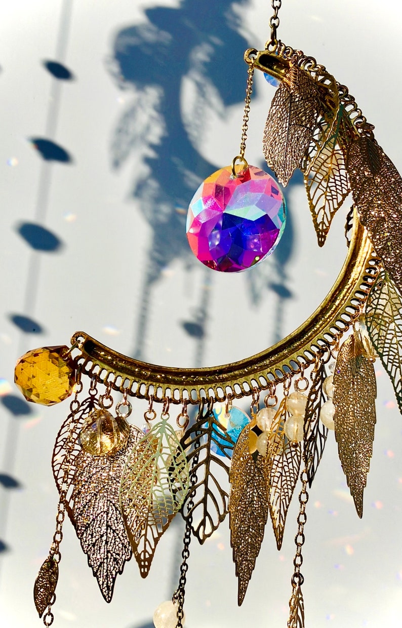 Rainbow sun catcher suncatcher half moon energizing joy of living psychic protection rutile quartz citrine hematoid quartz image 3