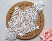 Delicate Alencon Lace Applique In Off white, Rayon Embroidered Lace Applique, Wedding Lace Applique, Vintage Bridal Lace Applique, TH147