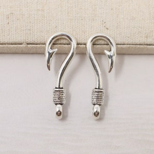 37x14mm Antique Silver Lead Free Pewter Fish Hook Connector, Hook Charm, Fish Hook Charm, Fish Hook Pendant, Fishing Hook