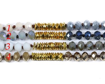 Lovely Bead Handmade Double Knotted 8x6mm Crystal with Metal Beads Necklace 60 Inches Long