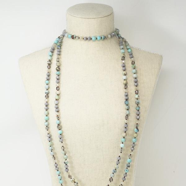 Handmade Imperial Jasper with Crystals Knotted Necklace (8mm, 8x6mm, and 6mm, 6x4mm, in 36 Inches Long and 52 Inches Long)