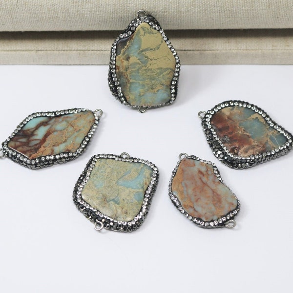 Natural African Opal Pendant Wrapped in Pave Rhinestone - Aqua Terra Jasper Pendant - Imperial Jasper Pendant