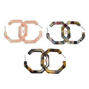 Tortoise Shell Acetate Earring- 40mm Hexagon Stud Drop- Ready to Wear- High Quality Gold Plating- 2 pairs per order Turtle Shell Earrings