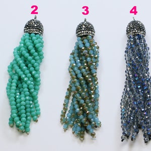 Lovely bead Pave with Rhinestone 4x3 mm Rondelle Crystal Tassel Pendant ( 10x12mm Cap, 80 mm Long)
