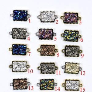 Lovely Bead Synthetic Rectangle Druzy Pewter Bezel Connector (16mmx13mm)