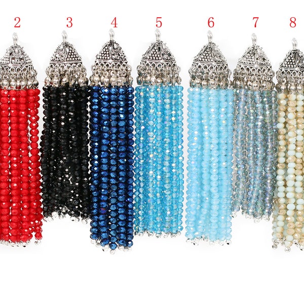 Lovely Bead Handmade Crystal Tassels with Lead Free Pewter End Caps (18mm thickness 100mm length)